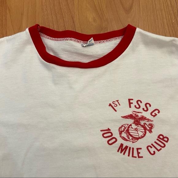 Vintage Champion Men’s Marines 1st FSSG 100 Mile Club Ringer T-Shirt Medium - Picture 2 of 6